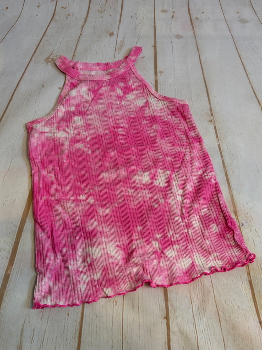 Cat & Jack Ring Neck Pink Tie-Dye Ribbed Tank Top